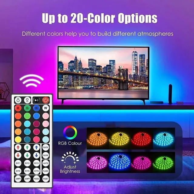 Alt view image 7 of 7 - 32FT Strip Light LED Flexible SMD Remote Fairy Lights Room Bar Xmas Decors Light 20 Color-Changing Led Light Strips, 32.8 Feet/10M LED Lights for Bedroom, LED Tape Lights with 44 Keys Remote Control f