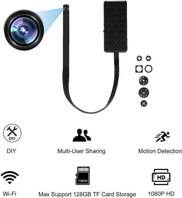 Alt view image 2 of 7 - Spy DIY Hidden Camera 1080HD Wi-Fi Remote View Home Security Camera Pinhole Camera