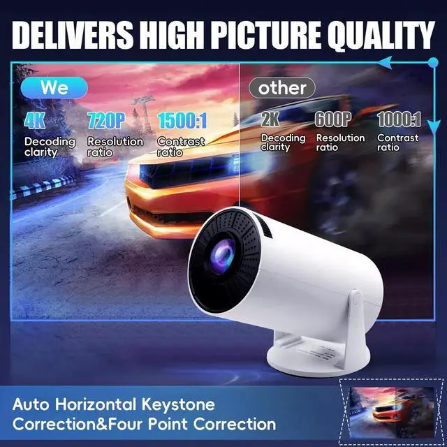 Alt view image 6 of 7 - 4K Mini Projector 10000 Lumen LED 1080P WiFi Bluetooth UHD Portable Home Theater
