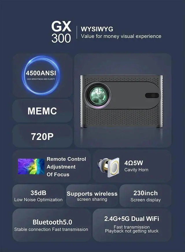 Alt view image 3 of 7 - Proyector 5G WiFi Bluetooth HD Projector 4K LED Android Home Theater Cinema HDMI
