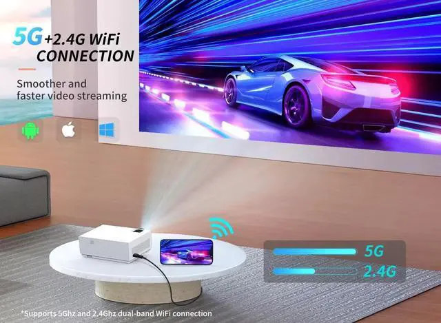 Alt view image 4 of 7 - 4K Projector 5G WiFi Bluetooth 32000LM 1080P HD Movie Home Theater+120" Screen