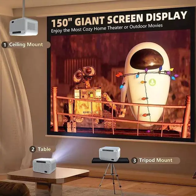 Alt view image 4 of 7 - Mini Projector 20000 Lumen LED 1080P WiFi Bluetooth Portable Home Theater Video
