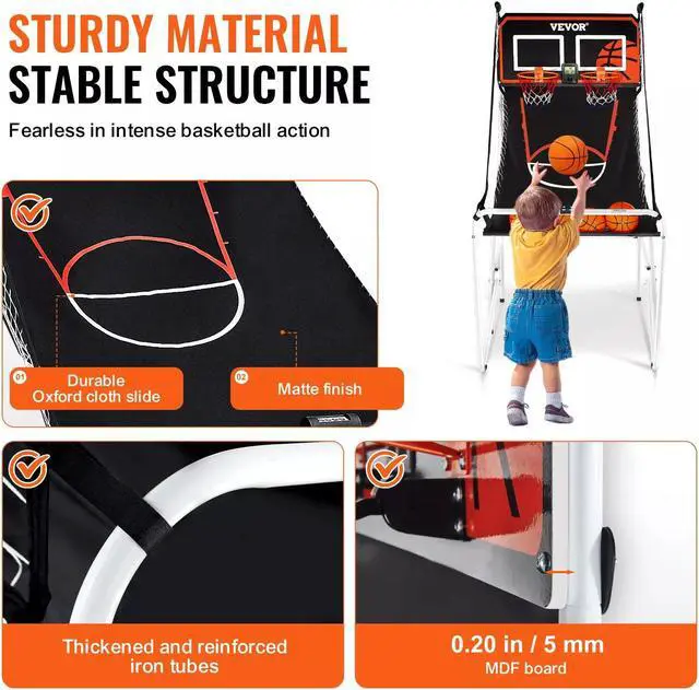 Alt view image 6 of 7 - VEVOR Foldable Indoor Double Shot Basketball Arcade Game 2 Player 4 Balls