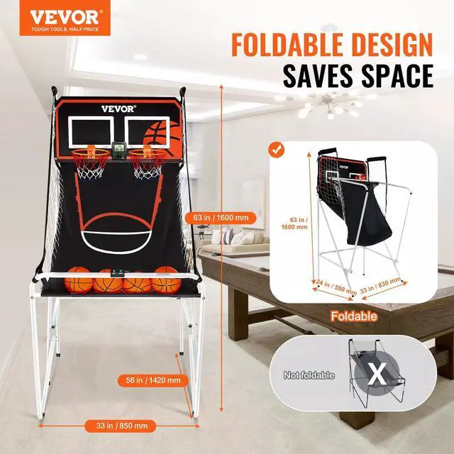 Alt view image 5 of 7 - VEVOR Foldable Indoor Double Shot Basketball Arcade Game 2 Player 4 Balls