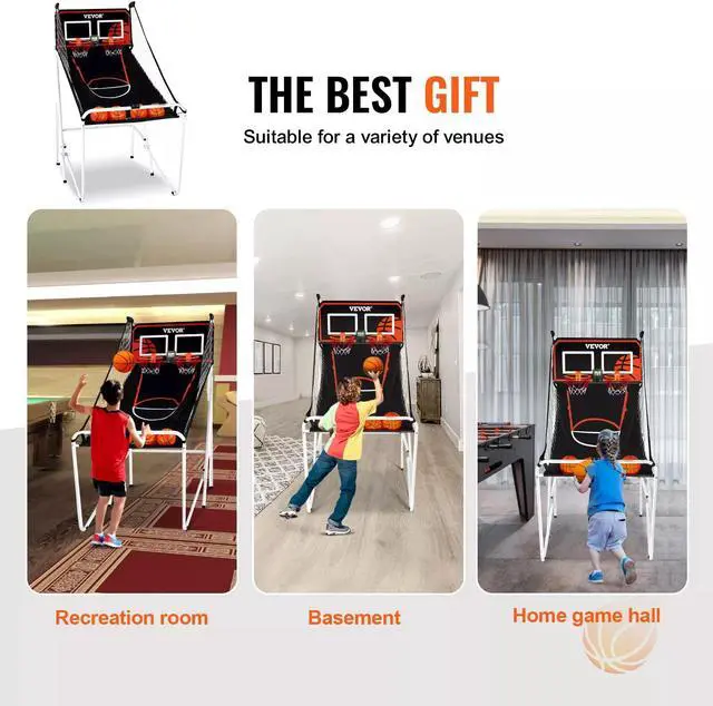 Alt view image 2 of 7 - VEVOR Foldable Indoor Double Shot Basketball Arcade Game 2 Player 4 Balls