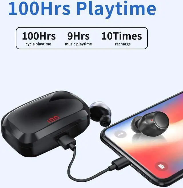Alt view image 3 of 7 - Wireless Earbuds, 100H Playtime Bluetooth 5.3 Touch Control IPX7 Waterproof Ture Wireless Bluetooth Earbuds with LED Digital Display Mic Earphone in-Ear for iPhone Android