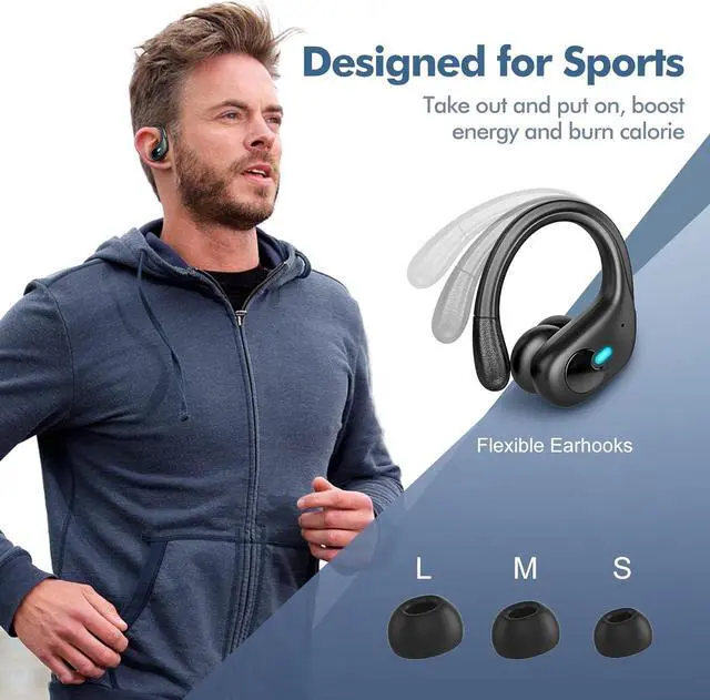 Alt view image 3 of 7 - Wireless Earbuds Bluetooth Headphones 80Hrs Playback with LED Diaplay Wireless Charging Case Noise Cancelling Ear Buds with Earhooks, IPX7 Waterproof Over Ear Earphones for Sports Running Workout