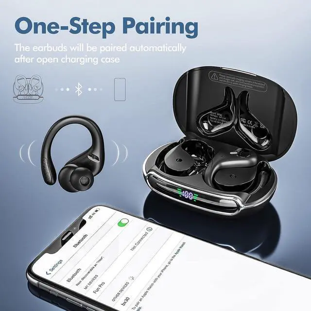 Alt view image 7 of 7 - Wireless Earbuds Bluetooth Headphones 80Hrs Playback with LED Diaplay Wireless Charging Case Noise Cancelling Ear Buds with Earhooks, IPX7 Waterproof Over Ear Earphones for Sports Running Workout