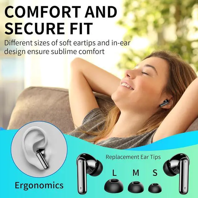 Alt view image 5 of 7 - Wireless Earbuds, Bluetooth Headphones 5.3 HiFi Stereo, Wireless Earphones with ENC Noise Cancelling Mic, IP7 Waterproof in Ear Wireless Headphones, Touch Control, LED Digital Display Ear Buds Black
