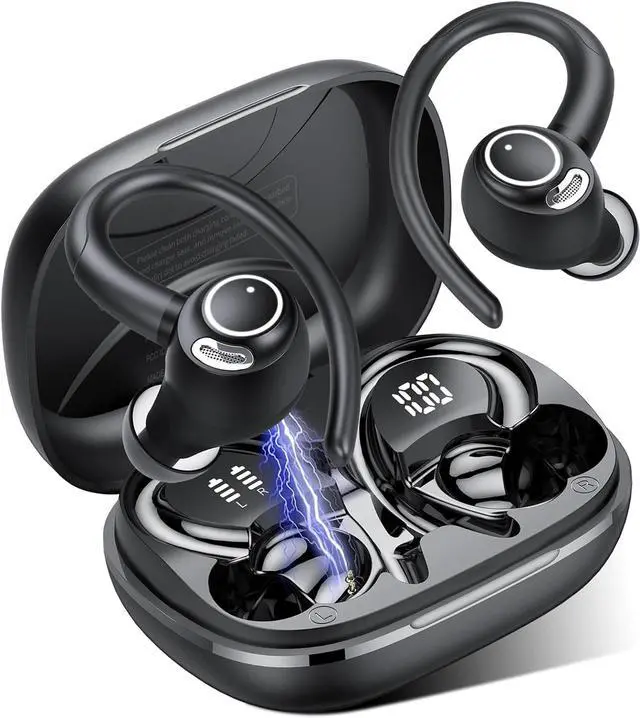 Main image of Wireless Earbuds, Bluetooth 5.3 Headphones, New Wireless Earphones HiFi Stereo Sound with 4 ENC Mic, IP7, Sport Bluetooth Earbuds in Ear EarHooks for Running, 48H Dual LED Display Ear Buds, Black