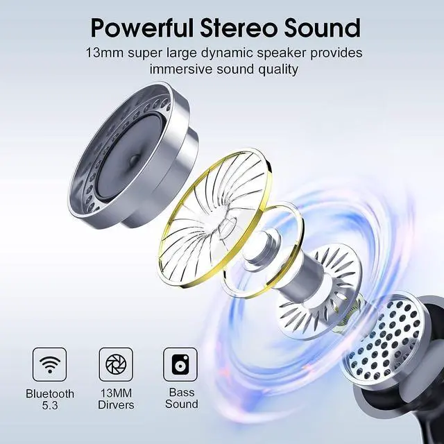 Alt view image 2 of 7 - Csasan Wireless Earbuds, Bluetooth 5.3 Headphones HiFi Stereo, 40H Playtime, Wireless Earphones with ENC Noise Cancelling Mic, IPX7 Waterproof, LED Display, Touch Control Bluetooth Earbuds for Sport