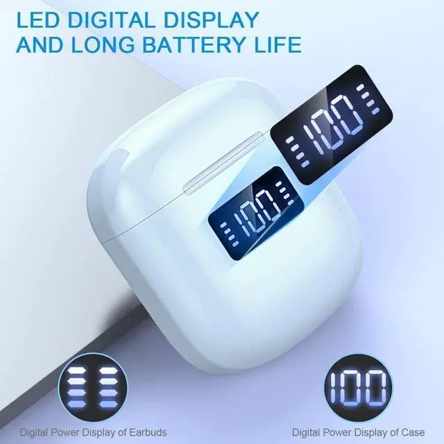 Alt view image 3 of 7 - Wireless Earbuds, Bluetooth 5.3 Headphones HiFi Stereo, Mini in-Ear Bluetooth Earbuds, Wireless Earphones with 4 ENC Noise Cancelling Mic, LED Display, Touch Control Ear Buds,  Light Blue