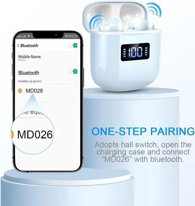 Alt view image 5 of 7 - Wireless Earbuds, Bluetooth 5.3 Headphones HiFi Stereo, Mini in-Ear Bluetooth Earbuds, Wireless Earphones with 4 ENC Noise Cancelling Mic, LED Display, Touch Control Ear Buds,  Light Blue