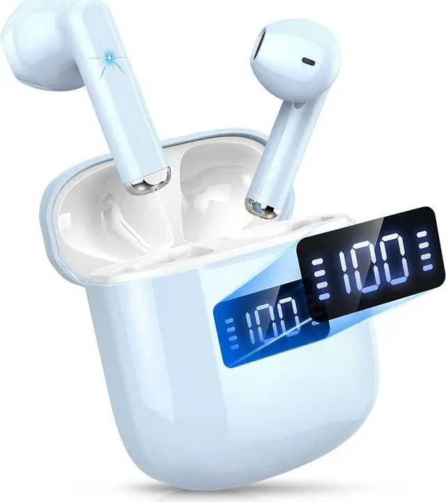 Main image of Wireless Earbuds, Bluetooth 5.3 Headphones HiFi Stereo, Mini in-Ear Bluetooth Earbuds, Wireless Earphones with 4 ENC Noise Cancelling Mic, LED Display, Touch Control Ear Buds,  Light Blue