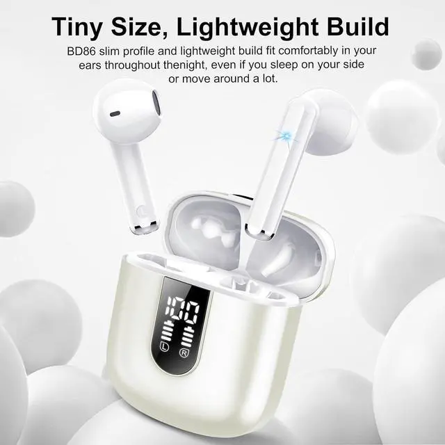 Alt view image 6 of 6 - Wireless Earbuds, Bluetooth 5.3 Headphones HiFi Stereo, Mini in-Ear Bluetooth Earbuds, Wireless Earphones with 4 ENC Noise Cancelling Mic, IP7 Waterproof, LED Display, Touch Control Ear Buds, White