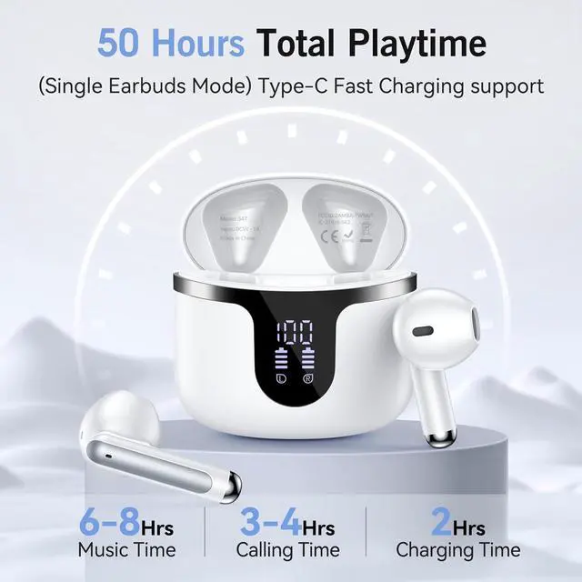 Alt view image 4 of 7 - Wireless Earbuds, True Wireless Bluetooth Earbuds, Bluetooth Earphones with Hi-Fi Stereo Audio, Built-in Mic to Clear Calls, Type-C Quick Charge, Touch Control 50H Playtime for Sports/Work