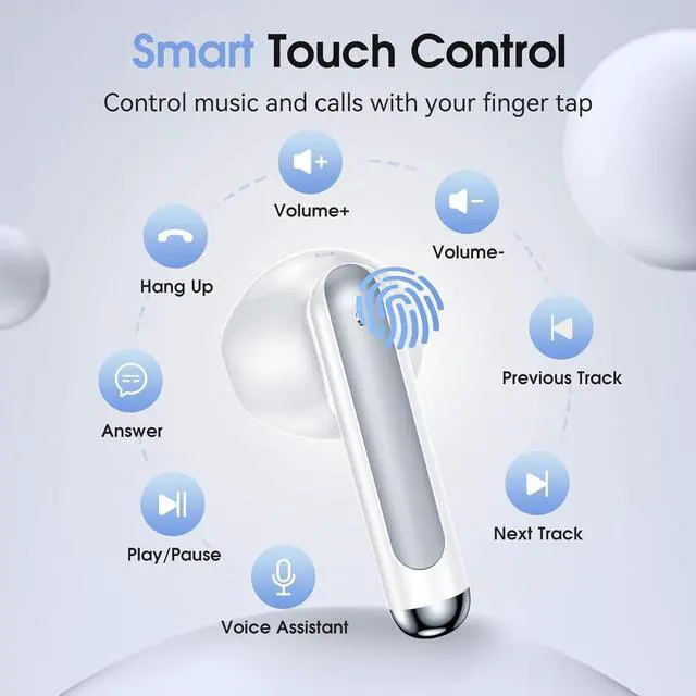 Alt view image 6 of 7 - Wireless Earbuds, True Wireless Bluetooth Earbuds, Bluetooth Earphones with Hi-Fi Stereo Audio, Built-in Mic to Clear Calls, Type-C Quick Charge, Touch Control 50H Playtime for Sports/Work