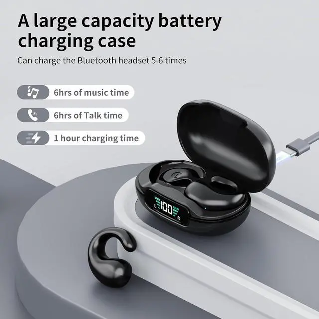 Alt view image 4 of 7 - Wireless Bluetooth Earbuds Clip-On Open Headphones 2023 Newly, 80H Playtime Bluetooth 5.3 Ear Buds with LED Display Charging Case, IPX7 Waterproof for Sport/Running/Work