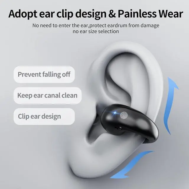 Alt view image 3 of 7 - Wireless Bluetooth Earbuds Clip-On Open Headphones 2023 Newly, 80H Playtime Bluetooth 5.3 Ear Buds with LED Display Charging Case, IPX7 Waterproof for Sport/Running/Work