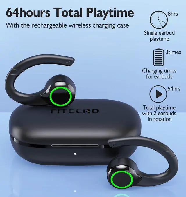 Alt view image 7 of 7 - FITECRO Wireless Earbuds Bluetooth V5.2 Earbuds Built-in 4 Mic Bluetooth Headphones in-Ear Stereo Wireless Earphones 64H Total Playtime with Charging Case Waterproof Headset Ear Buds for Sport Running