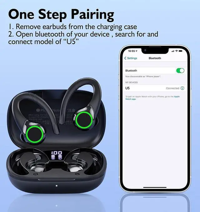 Alt view image 4 of 7 - FITECRO Wireless Earbuds Bluetooth V5.2 Earbuds Built-in 4 Mic Bluetooth Headphones in-Ear Stereo Wireless Earphones 64H Total Playtime with Charging Case Waterproof Headset Ear Buds for Sport Running