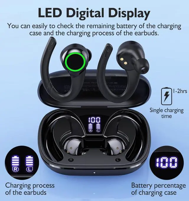 Alt view image 6 of 7 - FITECRO Wireless Earbuds Bluetooth V5.2 Earbuds Built-in 4 Mic Bluetooth Headphones in-Ear Stereo Wireless Earphones 64H Total Playtime with Charging Case Waterproof Headset Ear Buds for Sport Running