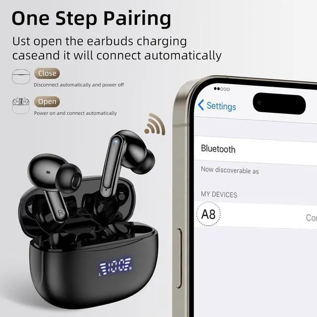 Alt view image 4 of 5 - Wireless Earbuds, Bluetooth 5.3 Headphones with Dual LED Power Display Charging Case IPX7 Waterproof, Bluetooh Earbuds with Dual Mic Call Noise Cancelling, Sports Earphones for iOS Andriod Phone