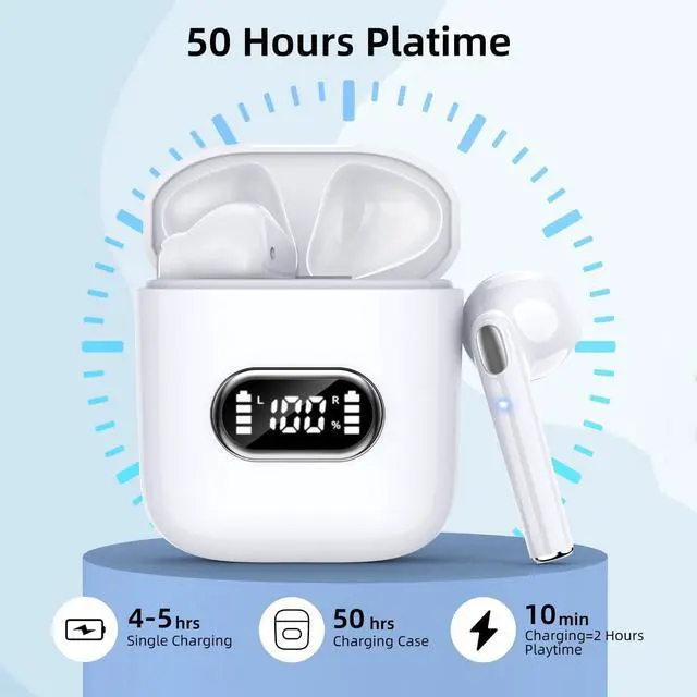 Alt view image 5 of 6 - Wireless Earbuds, Bluetooth 5.3 Earbuds with 2024 New HiFi ENC Call Noise Cancelling 4 Mics, Headphones Bluetooth Wireless, IP7 Waterproof LED Display Wireless Headphones, 50H Playtime, Mini White