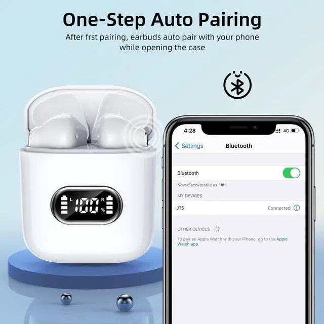 Alt view image 2 of 6 - Wireless Earbuds, Bluetooth 5.3 Earbuds with 2024 New HiFi ENC Call Noise Cancelling 4 Mics, Headphones Bluetooth Wireless, IP7 Waterproof LED Display Wireless Headphones, 50H Playtime, Mini White