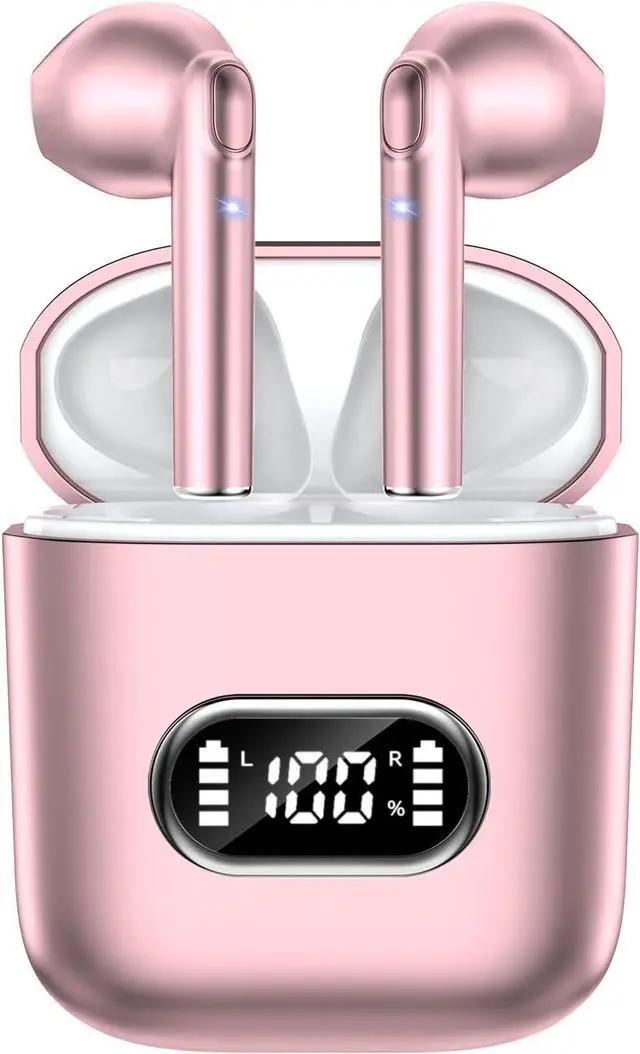 Main image of Wireless Earbuds, Bluetooth 5.3 Earbuds with 2023 New HiFi ENC Call Noise Cancelling 4 Mics, Headphones Bluetooth Wireless, IP7 Waterproof LED Display Wireless Headphones, 50H Playtime, Mini Pink