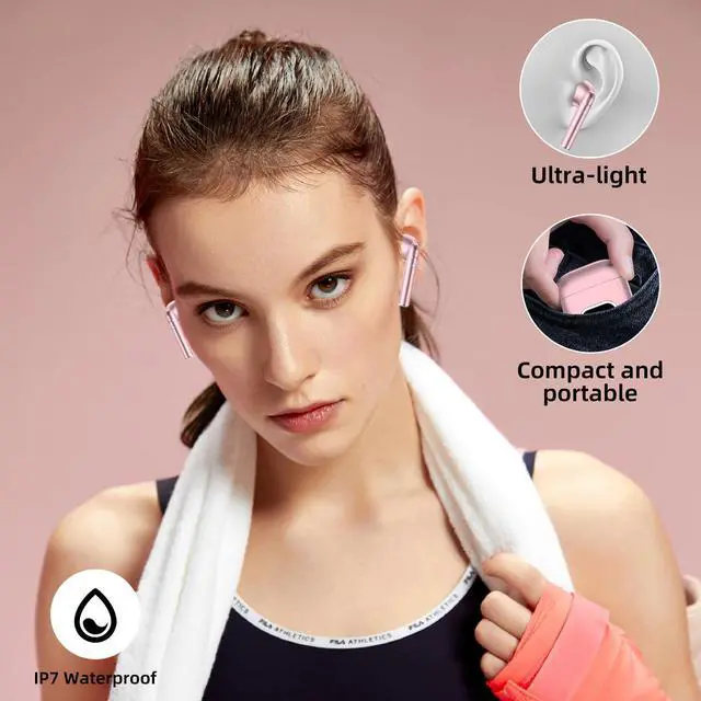 Alt view image 3 of 7 - Wireless Earbuds, Bluetooth 5.3 Earbuds with 2023 New HiFi ENC Call Noise Cancelling 4 Mics, Headphones Bluetooth Wireless, IP7 Waterproof LED Display Wireless Headphones, 50H Playtime, Mini Pink