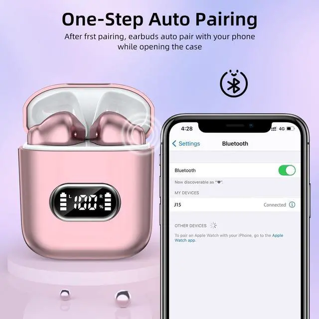 Alt view image 5 of 7 - Wireless Earbuds, Bluetooth 5.3 Earbuds with 2023 New HiFi ENC Call Noise Cancelling 4 Mics, Headphones Bluetooth Wireless, IP7 Waterproof LED Display Wireless Headphones, 50H Playtime, Mini Pink