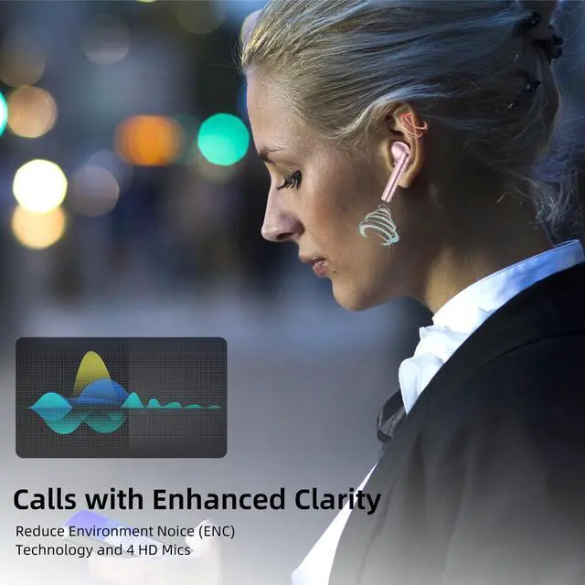Alt view image 4 of 7 - Wireless Earbuds, Bluetooth 5.3 Earbuds with 2023 New HiFi ENC Call Noise Cancelling 4 Mics, Headphones Bluetooth Wireless, IP7 Waterproof LED Display Wireless Headphones, 50H Playtime, Mini Pink