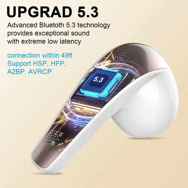 Alt view image 2 of 6 - Wireless Earbuds, Bluetooth 5.3 Headphones HiFi Stereo, Wireless Earphones with ENC Noise Cancelling Mic, IP7 Waterproof Bluetooth Earbuds, 40H, LED Display, Touch Control Ear Buds, Pure White