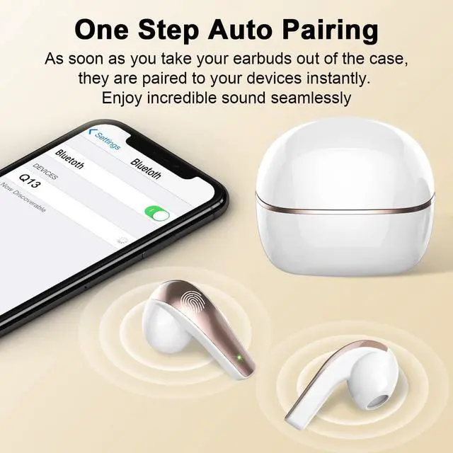 Alt view image 4 of 6 - Wireless Earbuds, Bluetooth 5.3 Headphones HiFi Stereo, Wireless Earphones with ENC Noise Cancelling Mic, IP7 Waterproof Bluetooth Earbuds, 40H, LED Display, Touch Control Ear Buds, Pure White