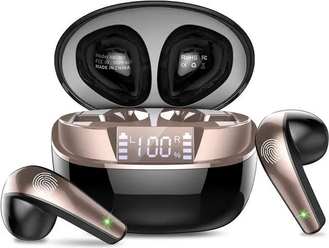 Main image of Wireless Earbuds, Bluetooth 5.3 Headphones HiFi Stereo, Wireless Earphones with ENC Noise Cancelling Mic, IP7 Waterproof Bluetooth Earbuds, 40H, LED Display, Touch Control Ear Buds, Mysterious Black