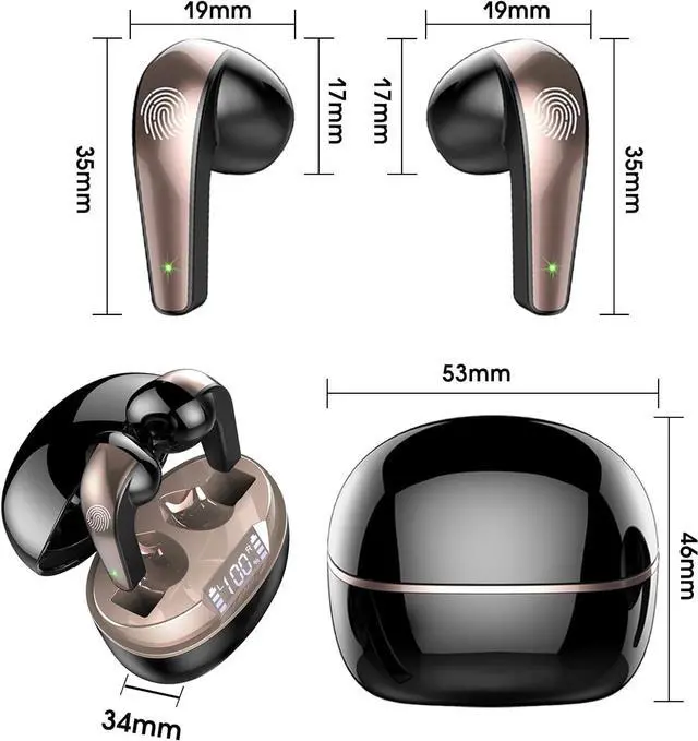 Alt view image 6 of 7 - Wireless Earbuds, Bluetooth 5.3 Headphones HiFi Stereo, Wireless Earphones with ENC Noise Cancelling Mic, IP7 Waterproof Bluetooth Earbuds, 40H, LED Display, Touch Control Ear Buds, Mysterious Black