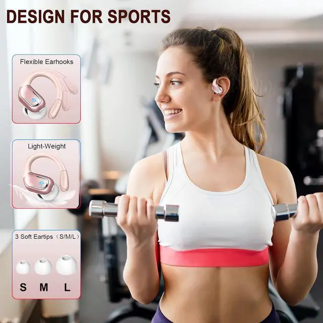 Alt view image 7 of 7 - Wireless Earbuds Sport, Bluetooth 5.3 Headphones Wireless with ENC Noise Cancelling Mic, 75H Playtime Bluetooth Headphones Running IP7 Waterproof, Wireless in Ear Earphones for iOS/Android Rose Gold