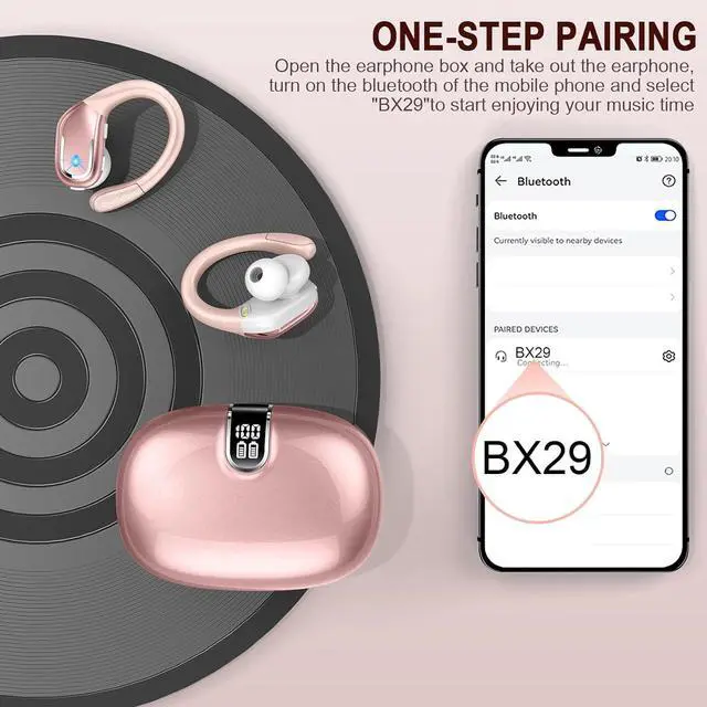 Alt view image 6 of 7 - Wireless Earbuds Sport, Bluetooth 5.3 Headphones Wireless with ENC Noise Cancelling Mic, 75H Playtime Bluetooth Headphones Running IP7 Waterproof, Wireless in Ear Earphones for iOS/Android Rose Gold