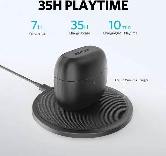 Alt view image 6 of 7 - EarFun® Air Wireless Earbuds, [Upgraded Version] [What Hi-Fi Awards] Bluetooth Earbuds with 4 Mics, Sweatshield IPX7 Waterproof, Game Mode, Wireless Charging, Deep Bass, 35H Playtime, IPX7 Waterproof