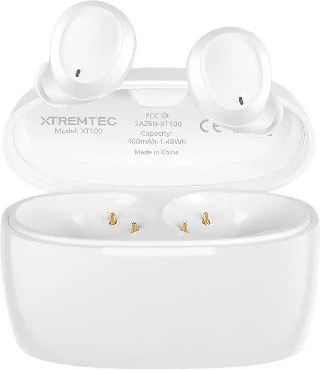 Main image of XTREMTEC True Wireless Earbuds, Bluetooth Earbuds Noise Cancelling Bluetooth Headphones for iPhone/Android Small Earbuds with Mic Waterproof Cordless in-Ear Earphones Deep Bass Sound Headsets (White)