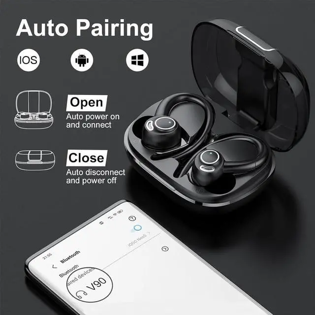 Alt view image 6 of 7 - Csasan Wireless Earbuds, Bluetooth 5.3 Headphones with Noise Canceling Mic, 3D Stereo Wireless Headphones, 48H LED Display Wireless Earphones with Earhooks, IP7 Waterproof for Sport