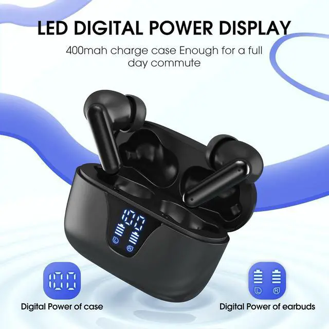 Alt view image 4 of 6 - Wireless Earbuds, Bluetooth 5.3 Headphones 50H Playtime with LED Digital Display Charging Case, IPX5 Waterproof HiFi Stereo Earphones with Mic for Android iOS Cell Phone Computer Laptop Sports