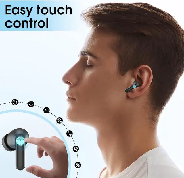 Alt view image 5 of 6 - Wireless Earbuds, Bluetooth 5.3 Headphones 50H Playtime with LED Digital Display Charging Case, IPX5 Waterproof HiFi Stereo Earphones with Mic for Android iOS Cell Phone Computer Laptop Sports