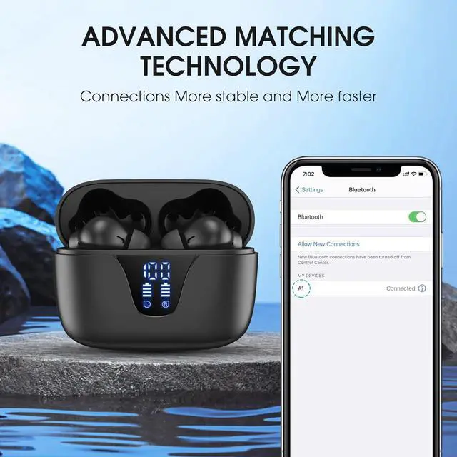 Alt view image 3 of 6 - Wireless Earbuds, Bluetooth 5.3 Headphones 50H Playtime with LED Digital Display Charging Case, IPX5 Waterproof HiFi Stereo Earphones with Mic for Android iOS Cell Phone Computer Laptop Sports
