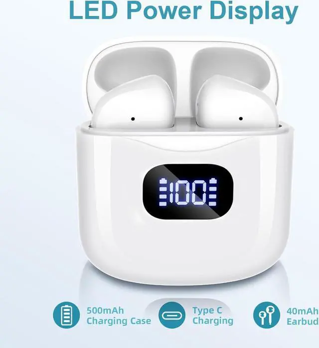 Alt view image 4 of 6 - Yideing WirelessEarbuds,Bluetooth 5.3 Headphones Half in-Ear Earbuds 40Hrs Playtime with LED Digital Display Charging Case,IPX5 Waterproof HiFi Stereo Earphones with Mic for Cell Phone Laptop Sports