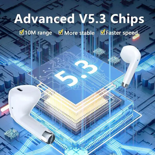 Alt view image 3 of 6 - Yideing WirelessEarbuds,Bluetooth 5.3 Headphones Half in-Ear Earbuds 40Hrs Playtime with LED Digital Display Charging Case,IPX5 Waterproof HiFi Stereo Earphones with Mic for Cell Phone Laptop Sports