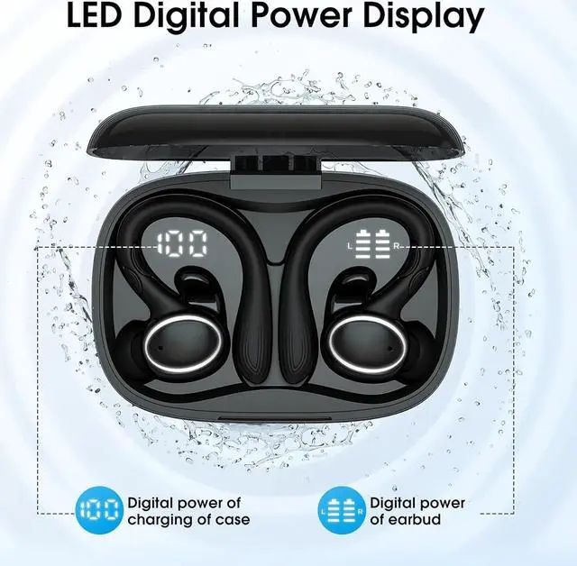 Alt view image 2 of 5 - Wireless Earbuds Bluetooth 5.3 Earphones 50Hrs Playtime,Over-Ear Earphones with Earhook Sports Headphones IPX7 Waterproof HiFi Stereo Built-in Mic with LED Digital Display for Sports Running Workout