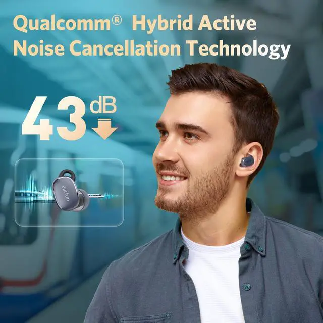 Alt view image 7 of 7 - EarFun Free Pro 3 Noise Canceling Wireless Earbuds, Snapdragon Sound with Qualcomm aptX Adaptive, 6 Mics ENC, Bluetooth 5.3 Earbuds, Multipoint Connection, Customizable EQ App, 33Hrs, Navy Blue