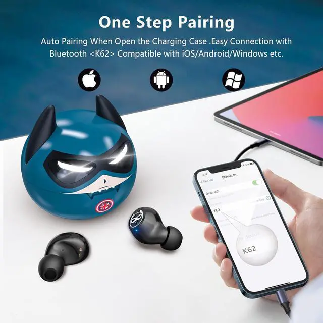 Alt view image 3 of 6 - Halfic Kids Wireless Earbuds for Small Ears - Bluetooth 5.0 Headphones with Mic and Charge case  36H Playtime,Touch Control, HiFi Stereo in Ear Earphone for Kids and Adults